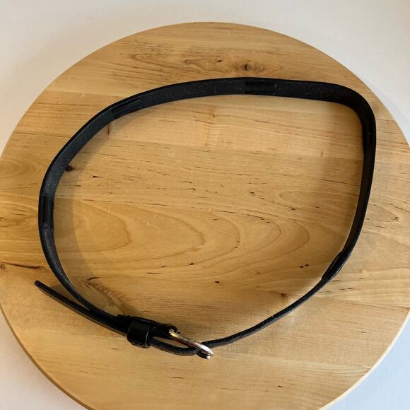 Ralph Lauren Black Genuine Leather Weaved Thin Skinny Silver Buckle Belt Size M main image 4